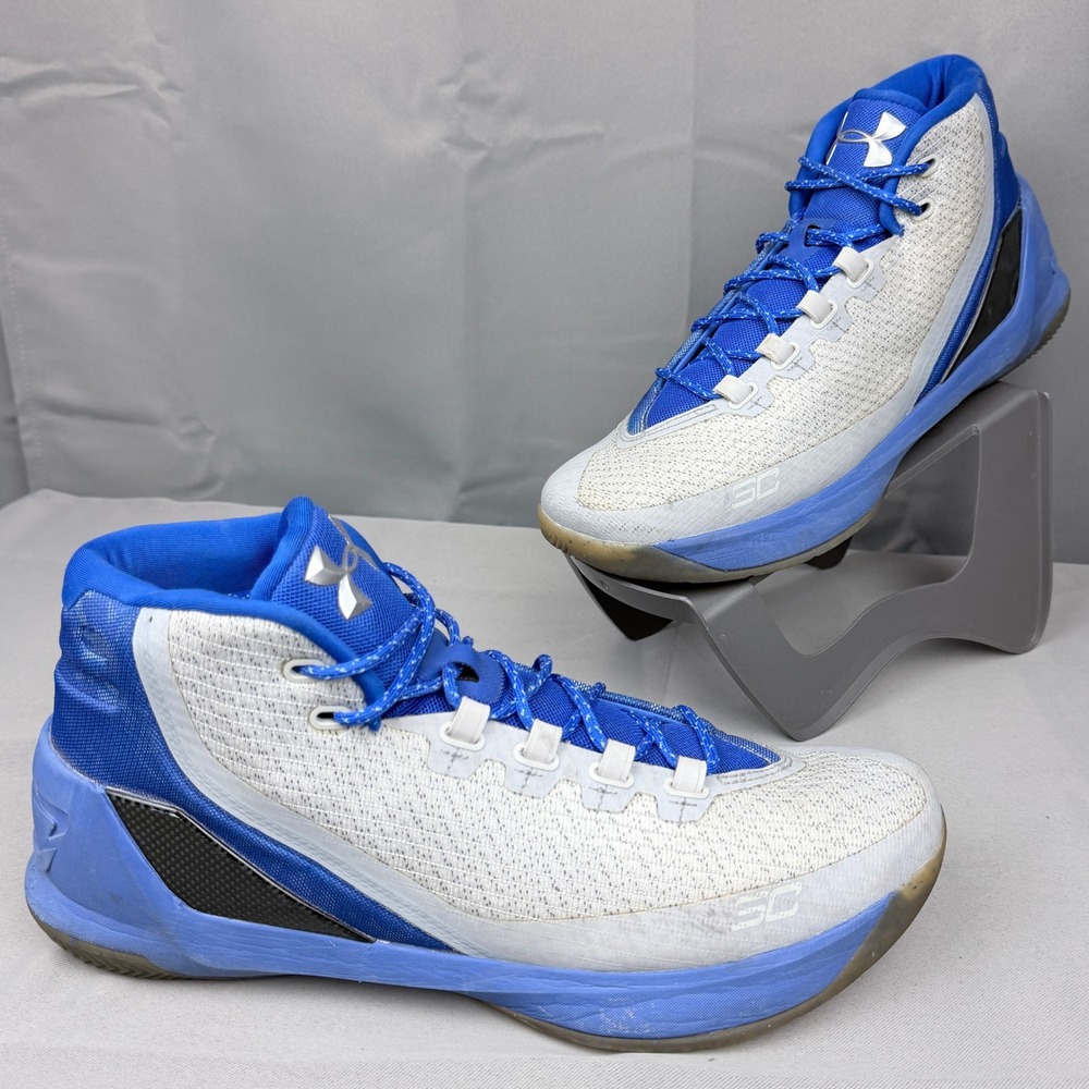 Under Armour Curry 3 Dub Nation White Blue Basketball Shoes 1269279-036 Mens 13